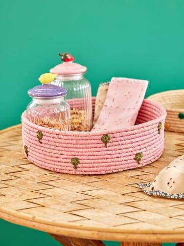 Panier de rangement en raphia Rice bas Ø35 cm - Pink - RICE