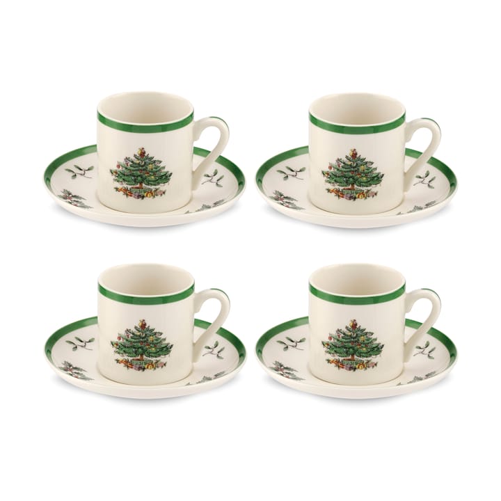 Tasse à espresso avec soucoupe Christmas Tree 9 cl Lot de 4 - White-green-red - Spode