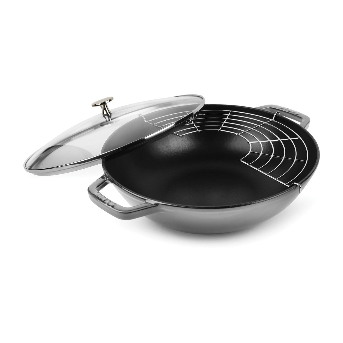 STAUB Wok avec couvercle en verre Ø30 cm 4,4 L Gris