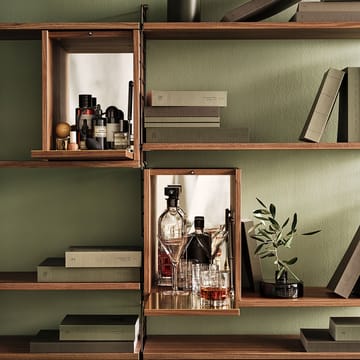 Armoire à schnaps String - noyer, porte intérieure en acier inoxydable, dos en verre miroir - String