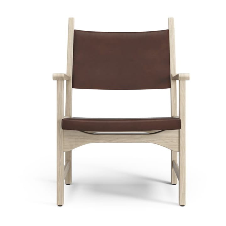 Fauteuil Caryngo, Chêne pigmenté blanc-cuir brun rouge Swedese