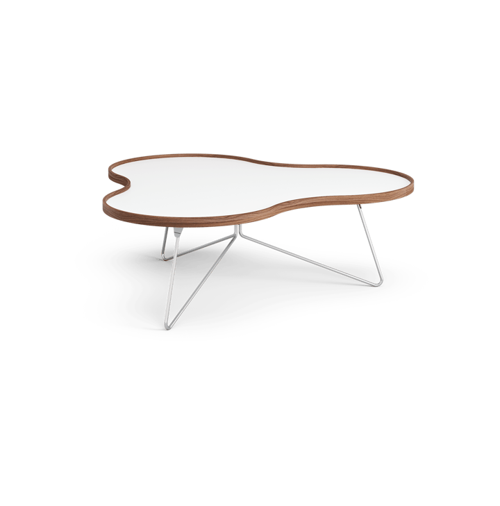 Table Flower 107x114 cm - blanc, 39 cm, bord en noyer, structure chromée - Swedese