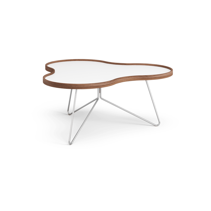 Table Flower 84x90 cm - blanc, 39 cm, bord en noyer, structure chromée - Swedese