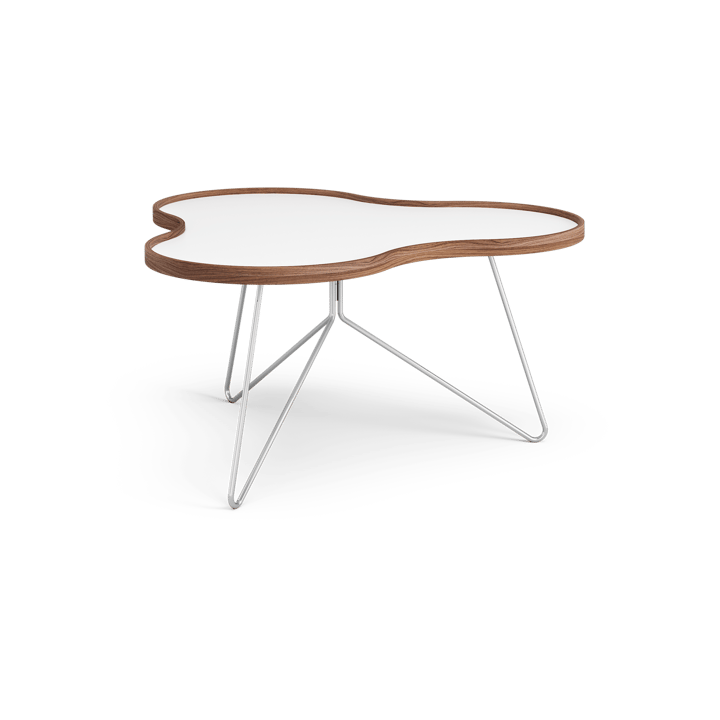 Table Flower 84x90 cm - blanc, 45 cm, bord en noyer, structure chromée - Swedese