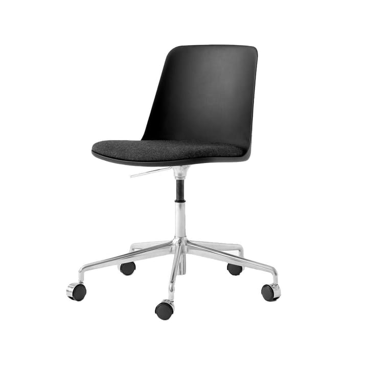 Chaise de bureau Rely HW29 - tissu re-wool 198 black, coque noire, structure aluminium - &Tradition