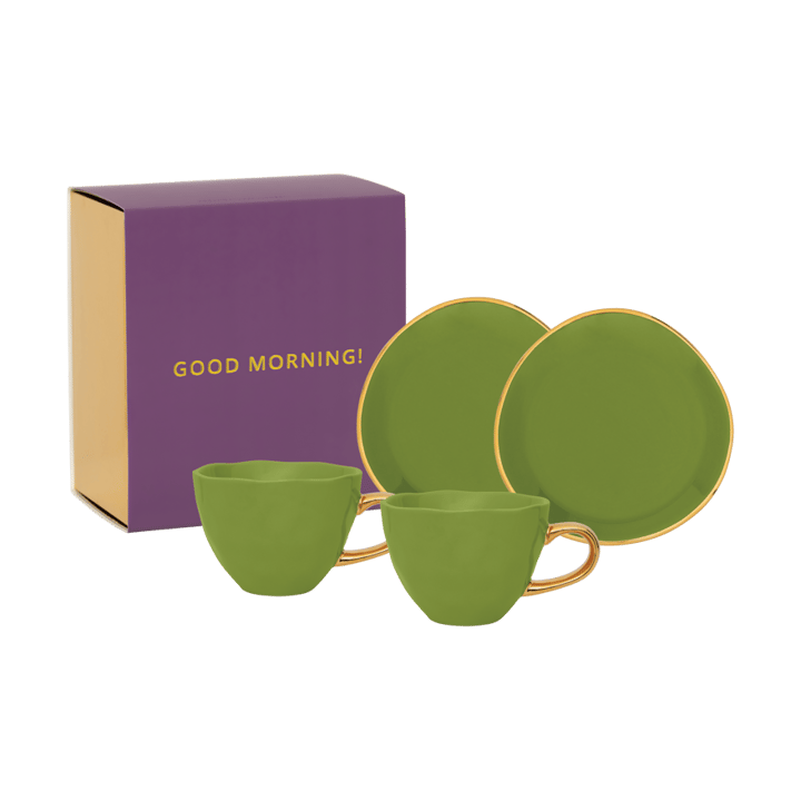 Coffret cadeau Good Morning Cappuccino mug & soucoupe, lot de 2 - Evergreen sprig - URBAN NATURE CULTURE