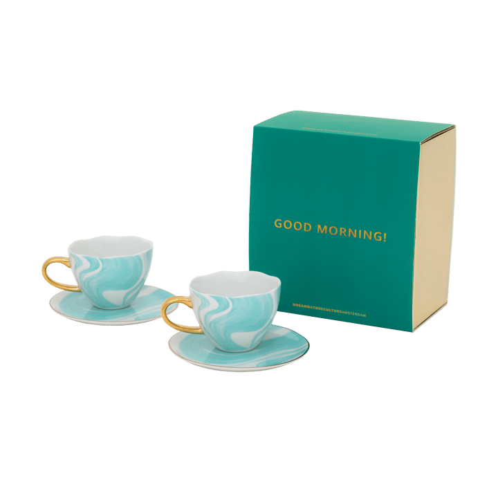 Coffret cadeau Good Morning Cappuccino mug & soucoupe, lot de 2 - Valuri emerald green - URBAN NATURE CULTURE